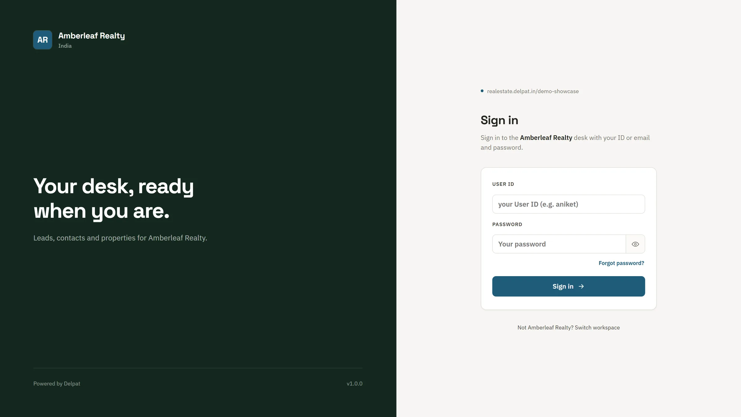The firm’s own sign-in page, with its name and logo